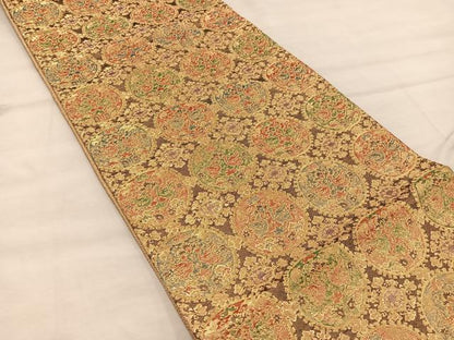 平和屋着物◎佐賀錦　六通柄袋帯　向かい鳥丸文　金糸　正絹　逸品　BAAX0427mz
