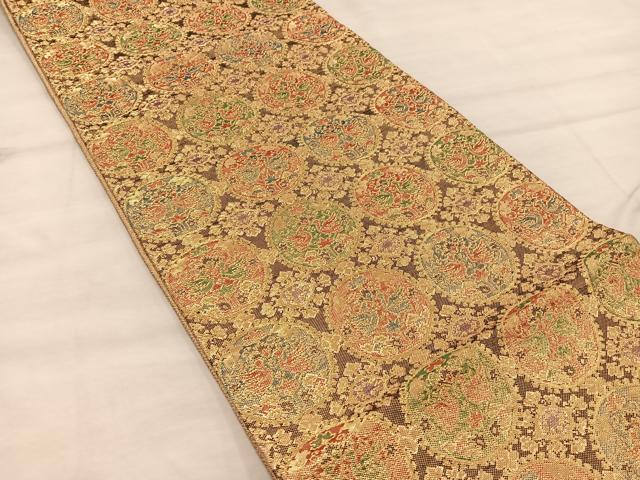 平和屋着物◎佐賀錦　六通柄袋帯　向かい鳥丸文　金糸　正絹　逸品　BAAX0427mz