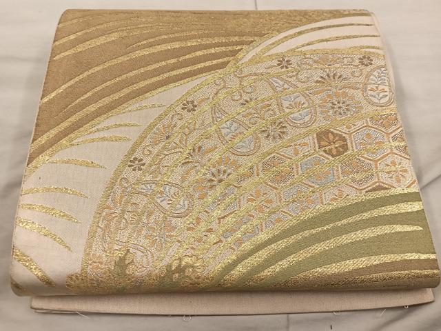 平和屋着物◎六通柄　京袋帯　亀甲花文　金銀糸　正絹　逸品　BAAX0435mz