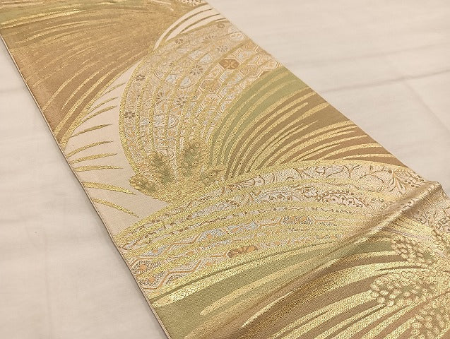 平和屋着物◎六通柄　京袋帯　亀甲花文　金銀糸　正絹　逸品　BAAX0435mz