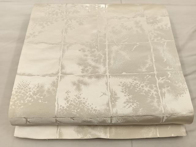 平和屋着物◎両面 全通柄袋帯 格子柄 銀糸 正絹 逸品 BAAX0438mz