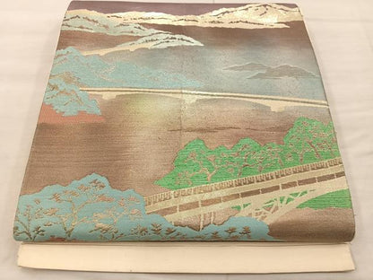 平和屋着物◎六通柄袋帯　樹林風景文　金糸　引箔　正絹　逸品　BAAX0441mz