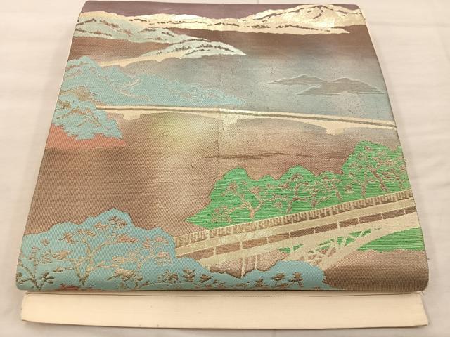 平和屋着物◎六通柄袋帯　樹林風景文　金糸　引箔　正絹　逸品　BAAX0441mz