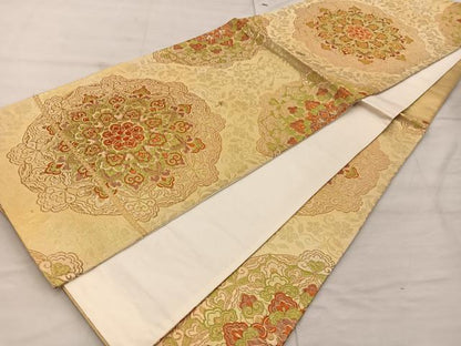 平和屋着物◎六通柄袋帯 正倉院花文 金糸 正絹 逸品 BAAX0445mz