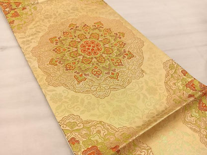 平和屋着物◎六通柄袋帯 正倉院花文 金糸 正絹 逸品 BAAX0445mz