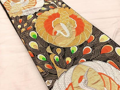 平和屋着物◎六通柄袋帯 唐織 孔雀飛鶴文 黒地 金銀糸 正絹 逸品 BAAX0450mz