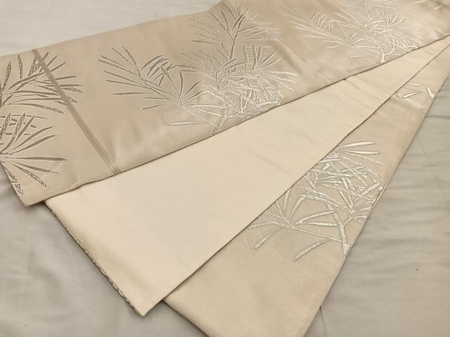 平和屋着物◎六通柄袋帯　枝葉文　銀糸　正絹　逸品　BAAX0451mz