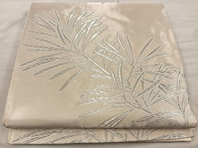 平和屋着物◎六通柄袋帯　枝葉文　銀糸　正絹　逸品　BAAX0451mz