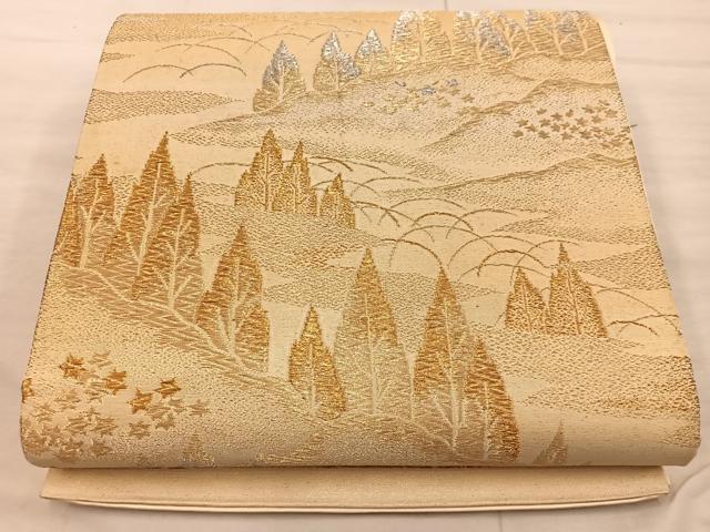 平和屋着物◎六通柄袋帯 樹林文 金銀糸 正絹 逸品 BAAX0452mz