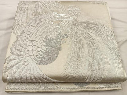 平和屋着物◎六通柄袋帯　鳳凰　銀糸　正絹　逸品　BAAX0456mz