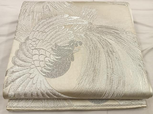 平和屋着物◎六通柄袋帯　鳳凰　銀糸　正絹　逸品　BAAX0456mz