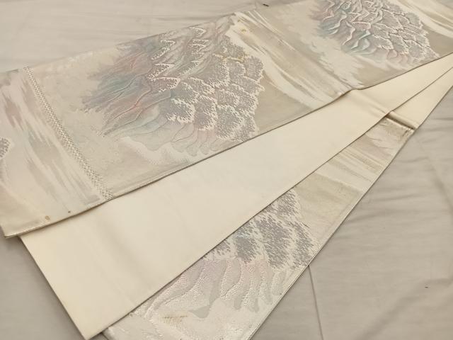 平和屋着物◎六通柄袋帯　樹林文　銀糸　引箔　正絹　逸品　BAAX0458mz