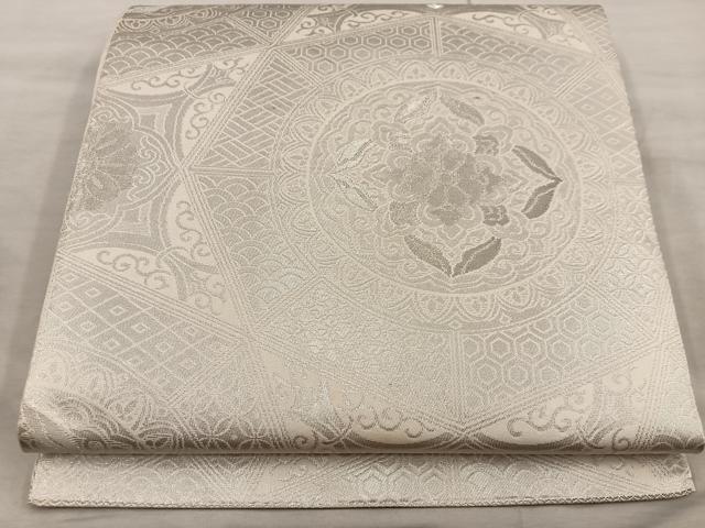 平和屋着物◎六通柄袋帯　吉祥花文　プラチナ箔　正絹　逸品　BAAX0463mz