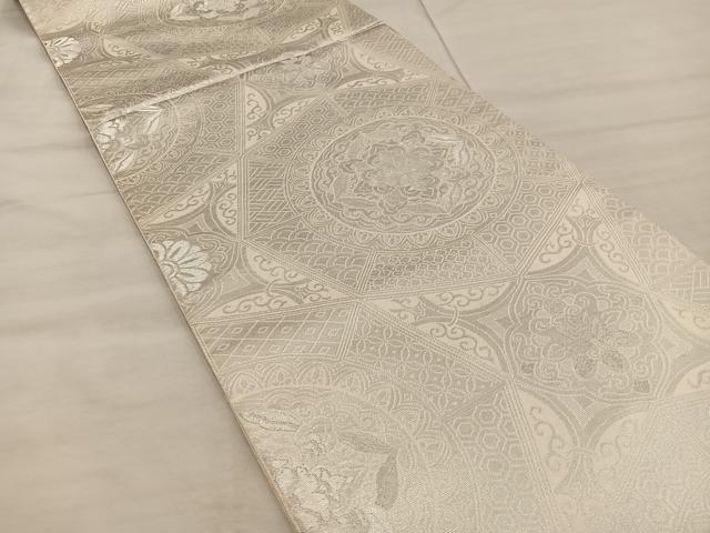 平和屋着物◎六通柄袋帯　吉祥花文　プラチナ箔　正絹　逸品　BAAX0463mz