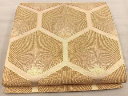 平和屋着物◎六通柄袋帯　亀甲花文　金糸　正絹　逸品　BAAX0467mz