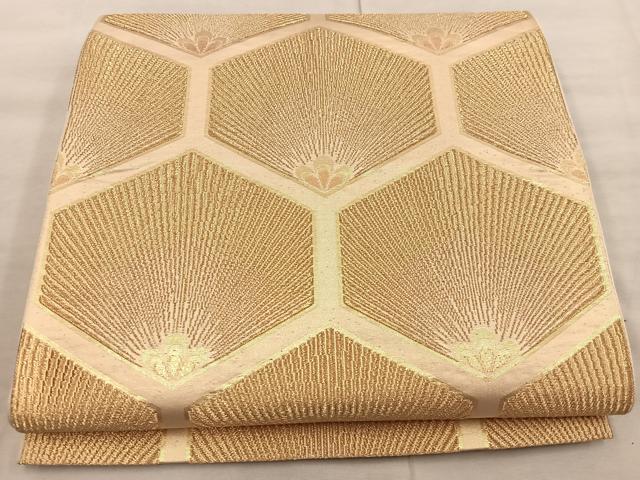 平和屋着物◎六通柄袋帯　亀甲花文　金糸　正絹　逸品　BAAX0467mz