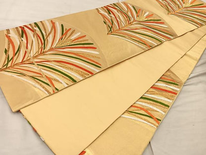平和屋着物◎六通柄袋帯 唐織 若松葉 金糸 鈴乃屋扱い 正絹 逸品 BAAX0472mz