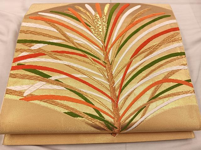 平和屋着物◎六通柄袋帯 唐織 若松葉 金糸 鈴乃屋扱い 正絹 逸品 BAAX0472mz