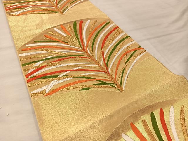 平和屋着物◎六通柄袋帯 唐織 若松葉 金糸 鈴乃屋扱い 正絹 逸品 BAAX0472mz