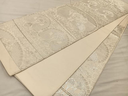 平和屋着物◎六通柄袋帯 孔雀花文 金糸 正絹 逸品 BAAX0477mz