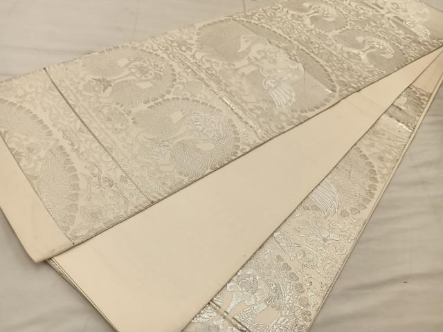 平和屋着物◎六通柄袋帯 孔雀花文 金糸 正絹 逸品 BAAX0477mz