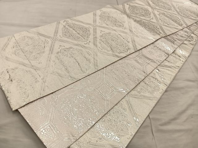 平和屋着物◎両面　全通柄袋帯　蜀江花文　銀糸　正絹　逸品　BAAX0499mz