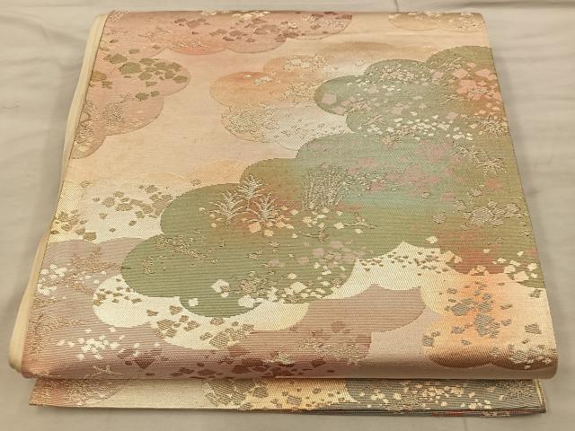 平和屋着物◎六通柄袋帯　雲重ね花文　金糸　引箔　正絹　逸品　BAAX0506mz