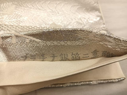 平和屋着物◎六通柄袋帯　飛鶴花文　プラチナ銀箔二重織　正絹　逸品　BAAX0509mz