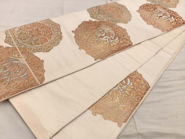 平和屋着物◎六通柄袋帯 向かい鳥花文 金銀糸 正絹 逸品 BAAX0513mz