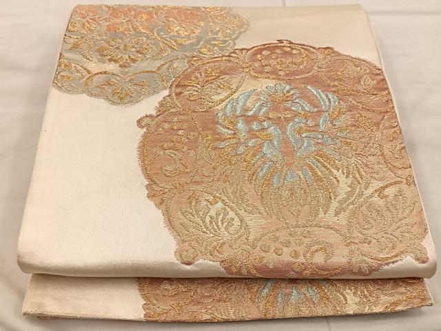 平和屋着物◎六通柄袋帯 向かい鳥花文 金銀糸 正絹 逸品 BAAX0513mz