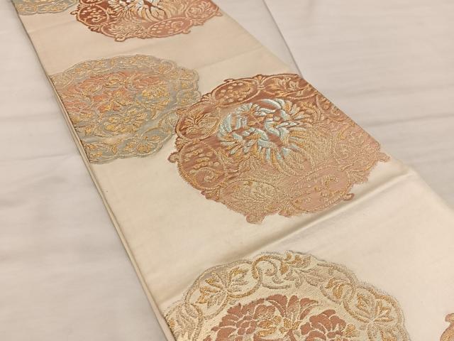 平和屋着物◎六通柄袋帯 向かい鳥花文 金銀糸 正絹 逸品 BAAX0513mz