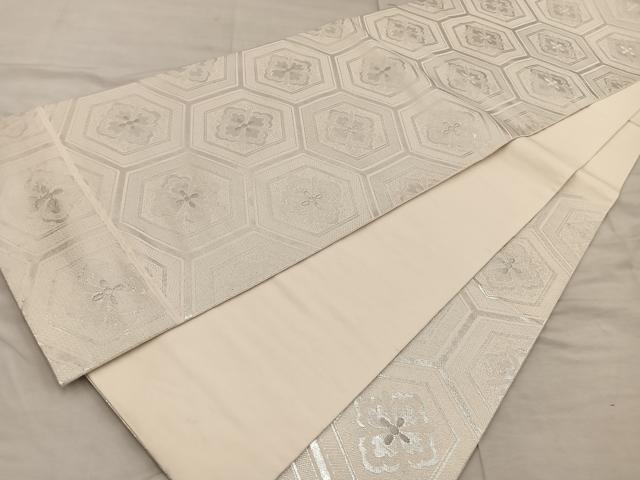 平和屋着物◎六通柄袋帯 亀甲花文 銀糸 正絹 逸品 BAAX0519mz