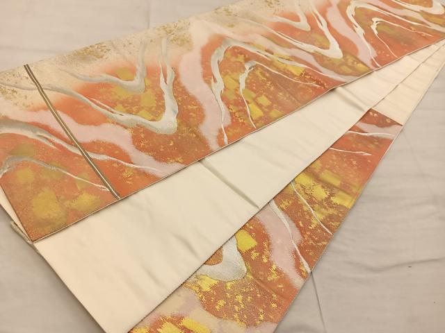 平和屋着物◎六通柄袋帯　流水文　金銀糸　引箔　正絹　逸品　BAAX0520mz