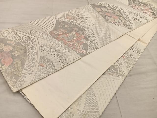 平和屋着物◎六通柄袋帯 九百錦 御所車花文 プラチナ箔 正絹 逸品 BAAX0523mz