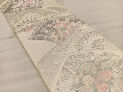 平和屋着物◎六通柄袋帯 九百錦 御所車花文 プラチナ箔 正絹 逸品 BAAX0523mz