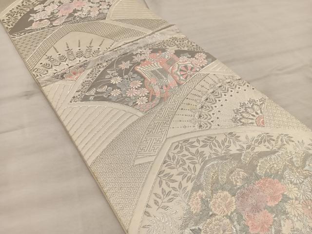平和屋着物◎六通柄袋帯 九百錦 御所車花文 プラチナ箔 正絹 逸品 BAAX0523mz