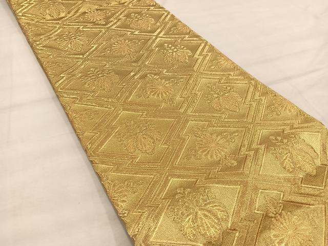 平和屋着物◎六通柄袋帯　松皮菱菊花文　金糸　正絹　逸品　BAAX0525mz