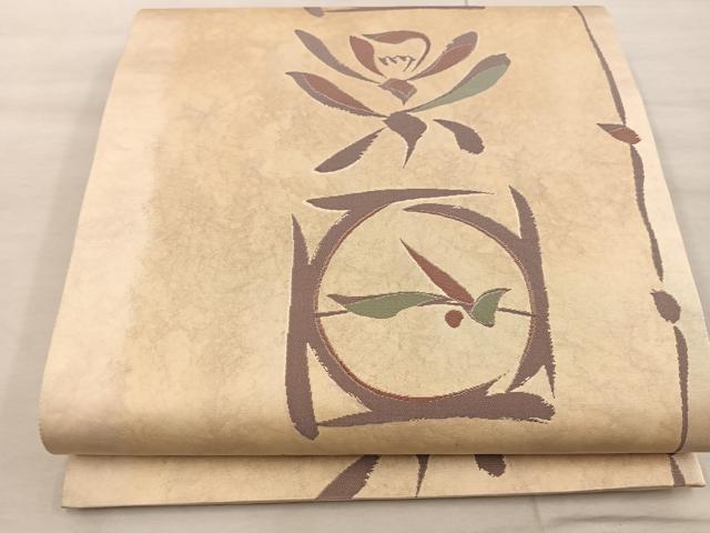 平和屋着物◎六通柄袋帯 草花文 引箔 正絹 逸品 BAAX0529mz