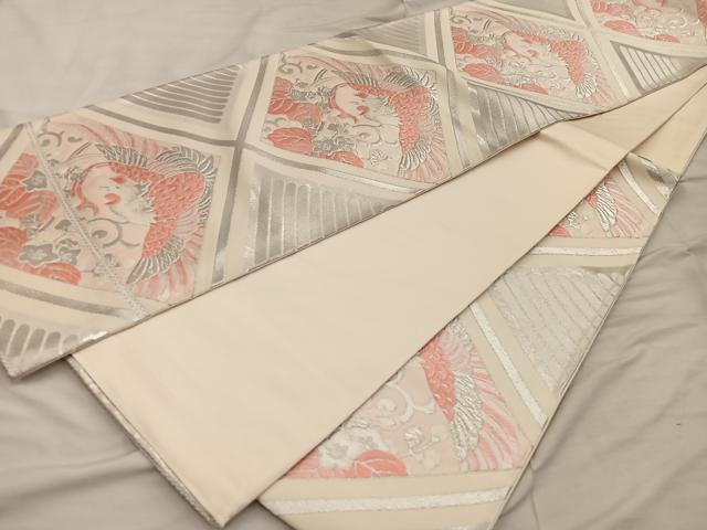 平和屋着物◎六通柄袋帯　鳳凰花文　銀糸　正絹　逸品　BAAX0530mz