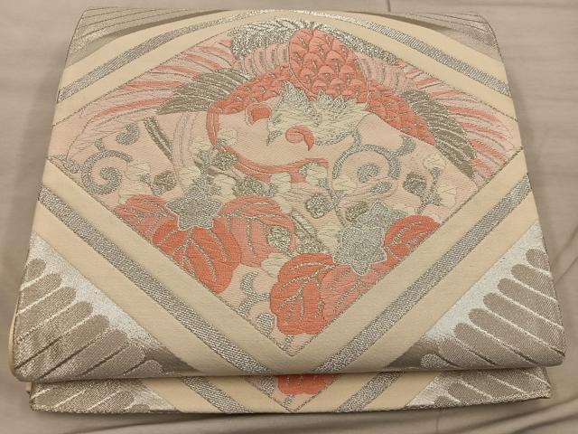 平和屋着物◎六通柄袋帯　鳳凰花文　銀糸　正絹　逸品　BAAX0530mz