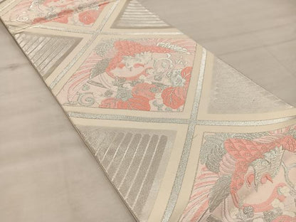 平和屋着物◎六通柄袋帯　鳳凰花文　銀糸　正絹　逸品　BAAX0530mz