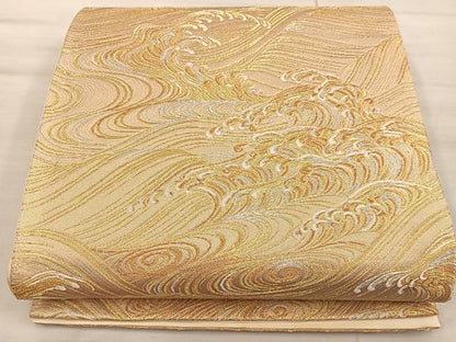 平和屋着物◎六通柄袋帯　立波文　金銀糸　正絹　逸品　BAAX0531mz