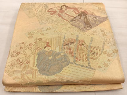 平和屋着物◎六通柄袋帯　平安人物文　金糸　正絹　逸品　BAAX0534mz