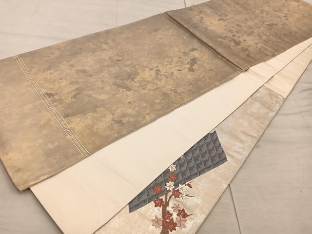 平和屋着物◎太鼓柄袋帯　風景花文　本うるし箔金　正絹　逸品　BAAX0535mz