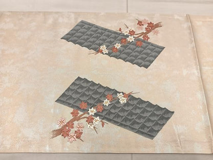 平和屋着物◎太鼓柄袋帯　風景花文　本うるし箔金　正絹　逸品　BAAX0535mz
