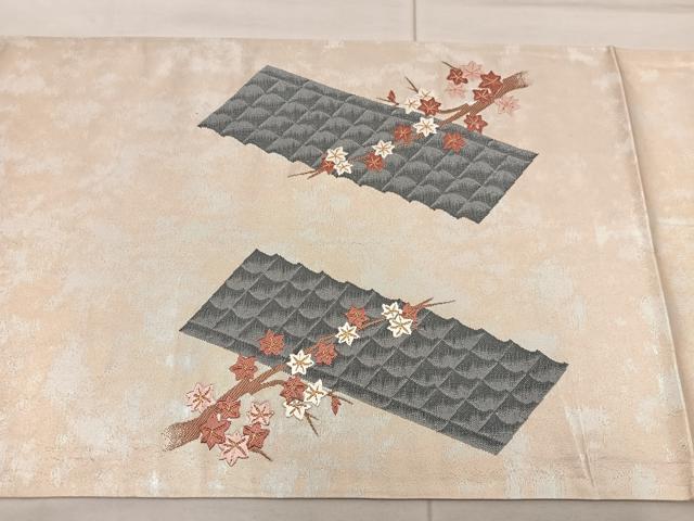 平和屋着物◎太鼓柄袋帯　風景花文　本うるし箔金　正絹　逸品　BAAX0535mz
