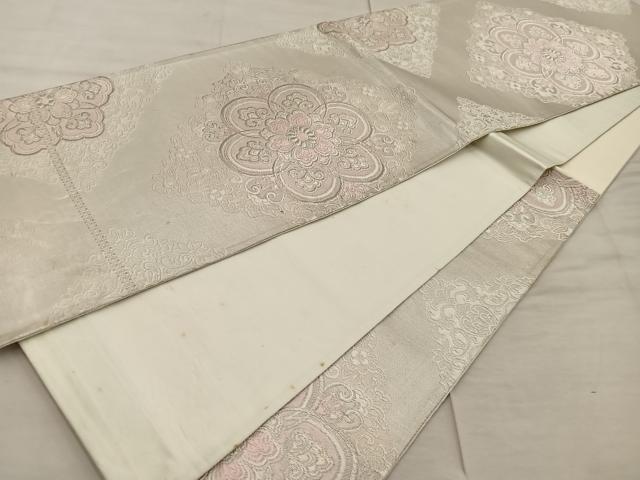 平和屋着物◎六通柄袋帯 正倉院花文 銀糸 正絹 逸品 BAAX0537mz
