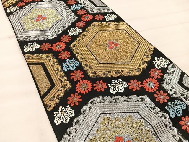 平和屋着物◎六通柄袋帯　亀甲花文　金銀糸　正絹　逸品　BAAX0538mz