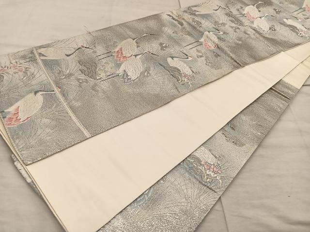 平和屋着物◎六通柄袋帯 唐織 九百錦 水辺のつる プラチナ箔 正絹 逸品 BAAX0548mz