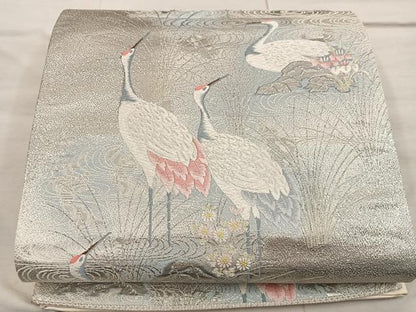 平和屋着物◎六通柄袋帯 唐織 九百錦 水辺のつる プラチナ箔 正絹 逸品 BAAX0548mz